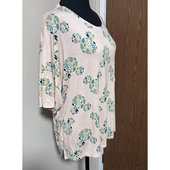 DISNEY T-Shirt Womens XXL Plus Mickey Floral Short Sleeve Tee Oversized Top Pink - Picture 3 of 6